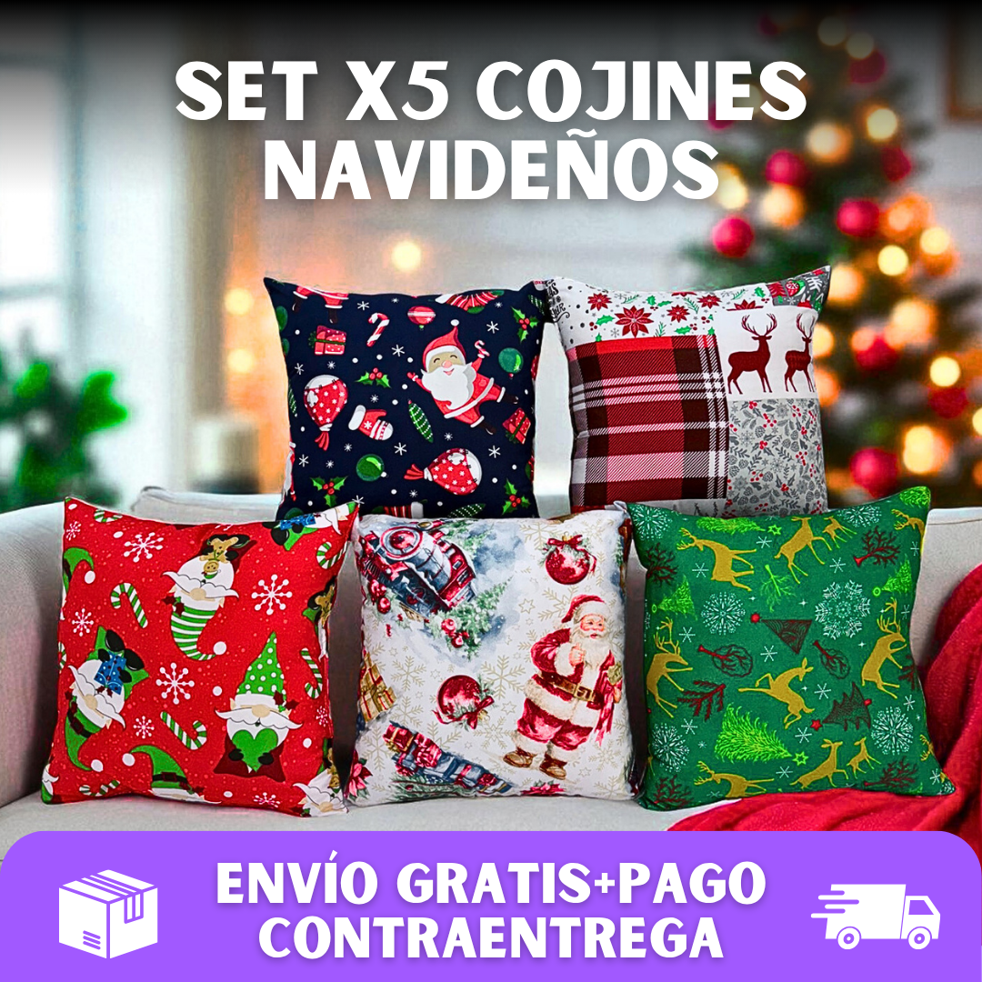 🛋️SET x5 COJINES NAVIDEÑOS DECORATIVOS🎄