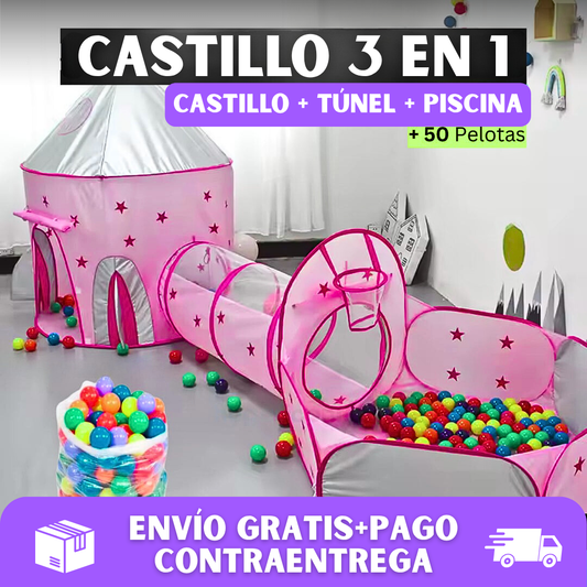 🏰CASTILLO 3 EN 1 CON TÚNEL Y PISCINA DE PELOTAS